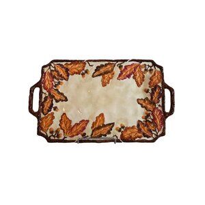 Baum Bros Autumn Leaf Ceramic Tray 18” Fall Decor